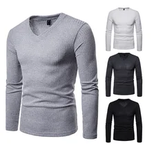 Мужская v-образный вырез облегающая блузка с длинным рукавом Повседневный тонкий свитер пуловер для мужчин