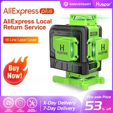Huepar 16 linien 4D Cross Line Laser Level Grüne Strahl Linie Mit Li-Ion batterie Für Fliesen Boden Multifunktions & Remote control