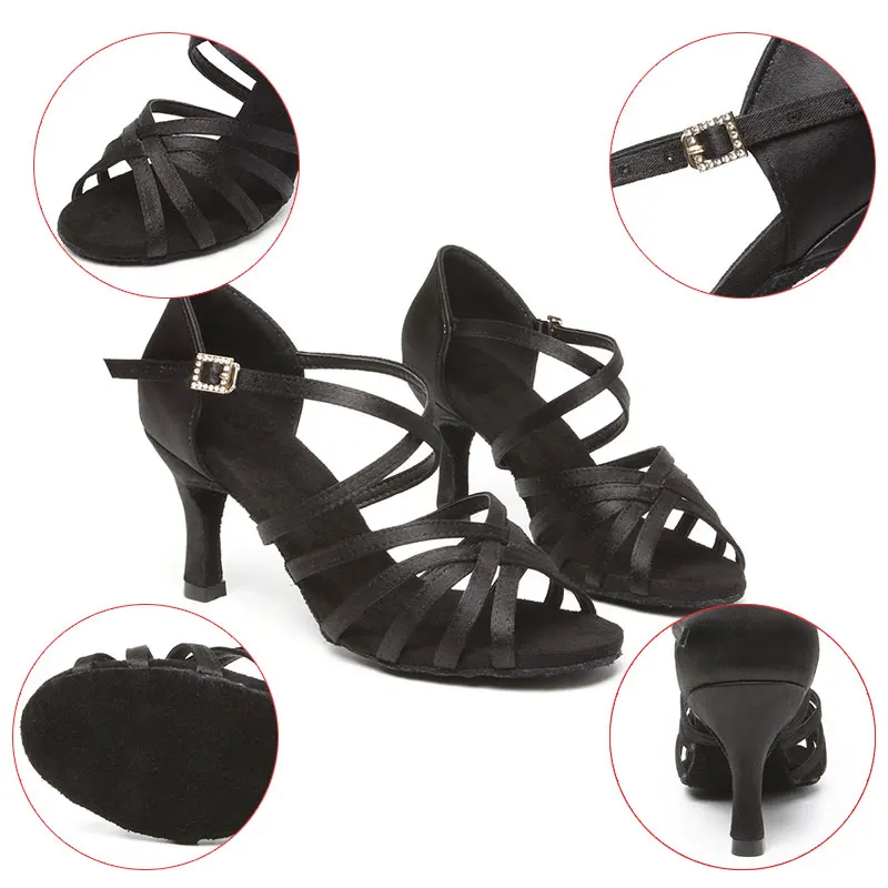 Women Dance Shoes Girls Ballroom Latin Dance Shoes Ladies Samba Dancing-Shoes Tango Performance Salsa Sandals Red dance shoes