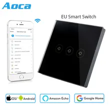 Wifi Smart Wall Switch EU Socket 3 Gang Touch Control Mobile Phone Remote Control can Work with Amazon Alexa Google Home qiachip wifi smart home socket app remote control light switch work with amazon alexa google home for phone french plug socket