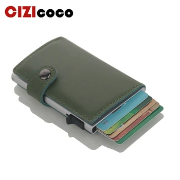 

Genuine Leather Men Aluminum Wallet Back Pocket ID Card holder RFID Blocking Mini Magic Wallet Automatic Credit Card Coin Purse