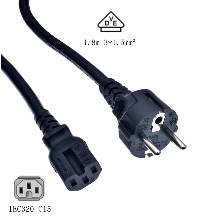 1 8 м европейские силовые кабели Schuko Европейский шнур питания CEE7/7 ЕС в C15 для