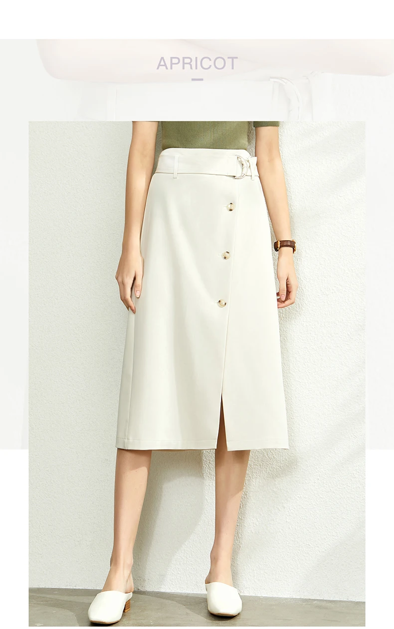 AMII Minimalism Summer Autumn Fashion Solid Aline Single-breasted Women Skirt Causal Belt Calf-length Female Skirt 12030047
