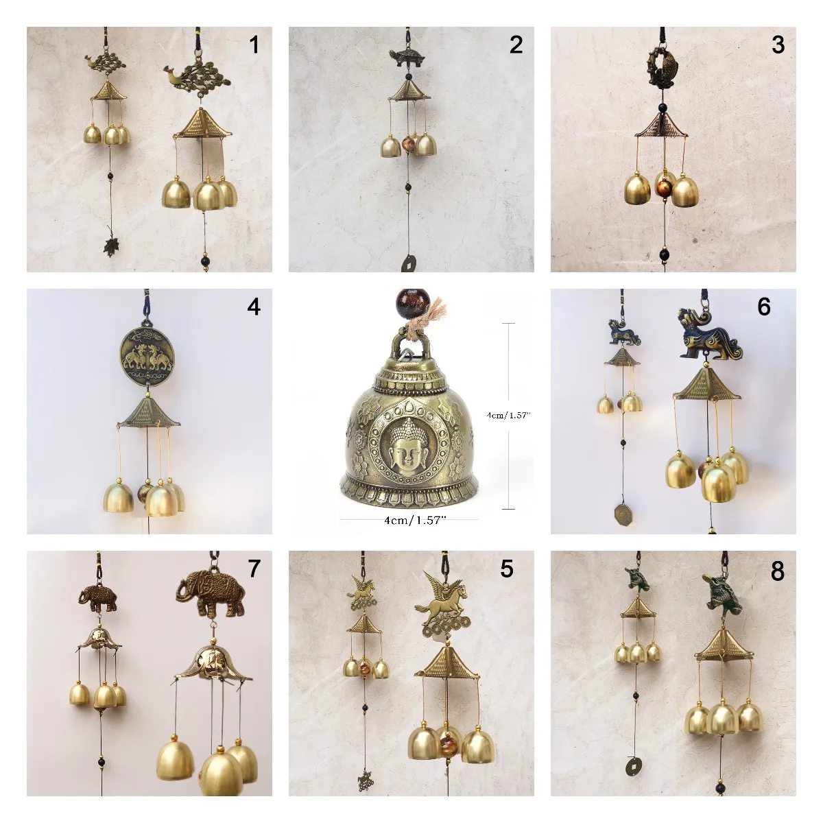 Buddha Statue Pattern Bell Blessing Feng Shui Wind Chime Fortune Good Luck Q 