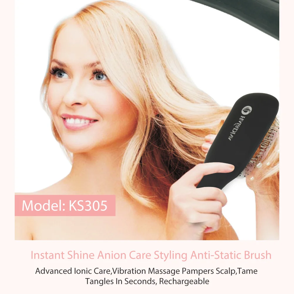 HairDiva USB перезаряжаемая батарея ионная Антистатическая щетка для роста волос Массажная расческа Мини Портативная вибрационная щетка