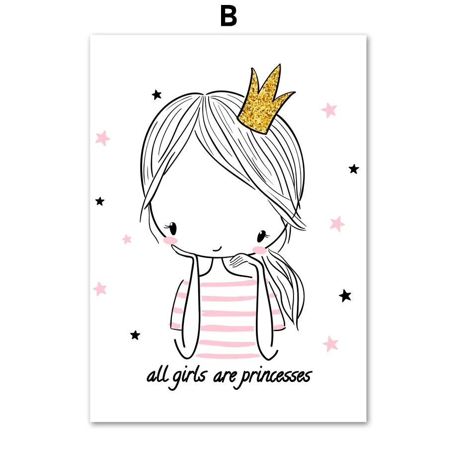 Cartoon-Pink-Princess-Girl-Nordic-Posters-And-Prints-Wall-Art-Canvas-Painting-Wall-Pictures-Kids-Baby (4)