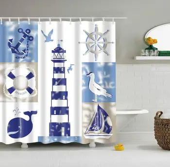 

Symbol of The Nautical Element Pattern Digital Print Shower Curtains for Bathroom Decor,Polyester Waterproof Fabric Bath Curtain