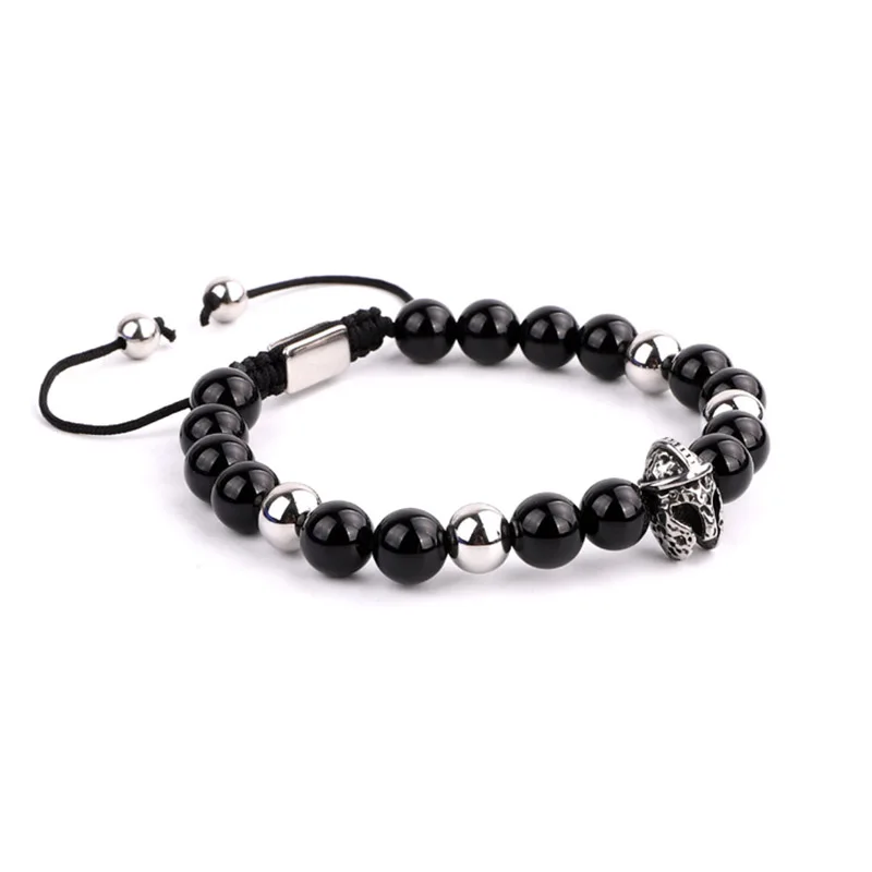 New Fashion Male Skull Bracelet Stainless Steel Skeleton Charm Hematite Pyrite Stone Friendship Bracelet Men Bangle Gift