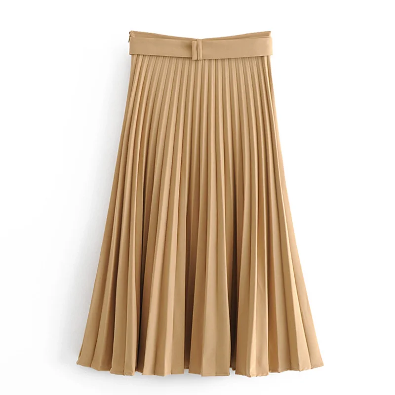 Fandy lokar, однотонные плиссированные юбки, женская модная юбка с поясом на талии, женские элегантные свободные юбки до середины икры, женские IY