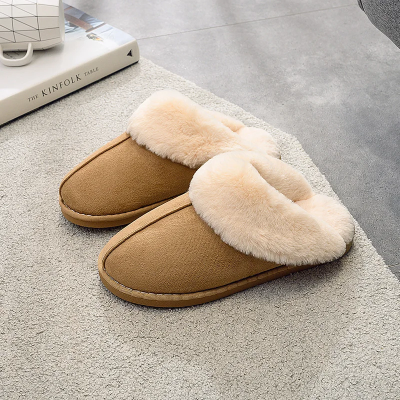 KushyShoo Cotton slippers women winter thick bottom warm simple home indoor floor men cute Korean couple slippers - Цвет: Women Khaki