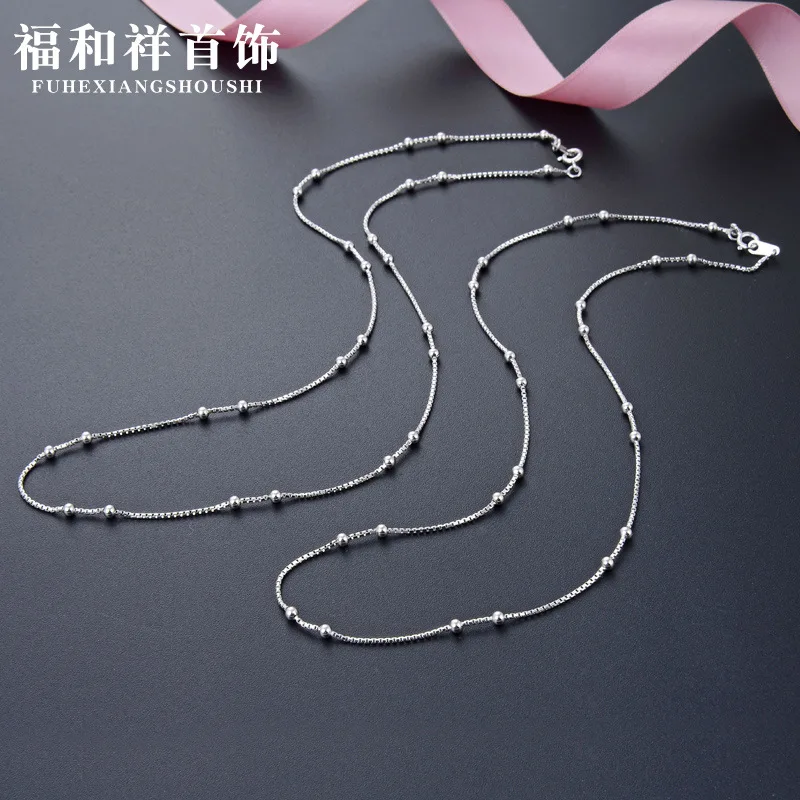 

Korean-style Accessories S925 Sterling Silver Necklace Women's Choker 1.0 Octagonal Box Aberdeen Bag 2.5-Bead 2: 2 Accessories