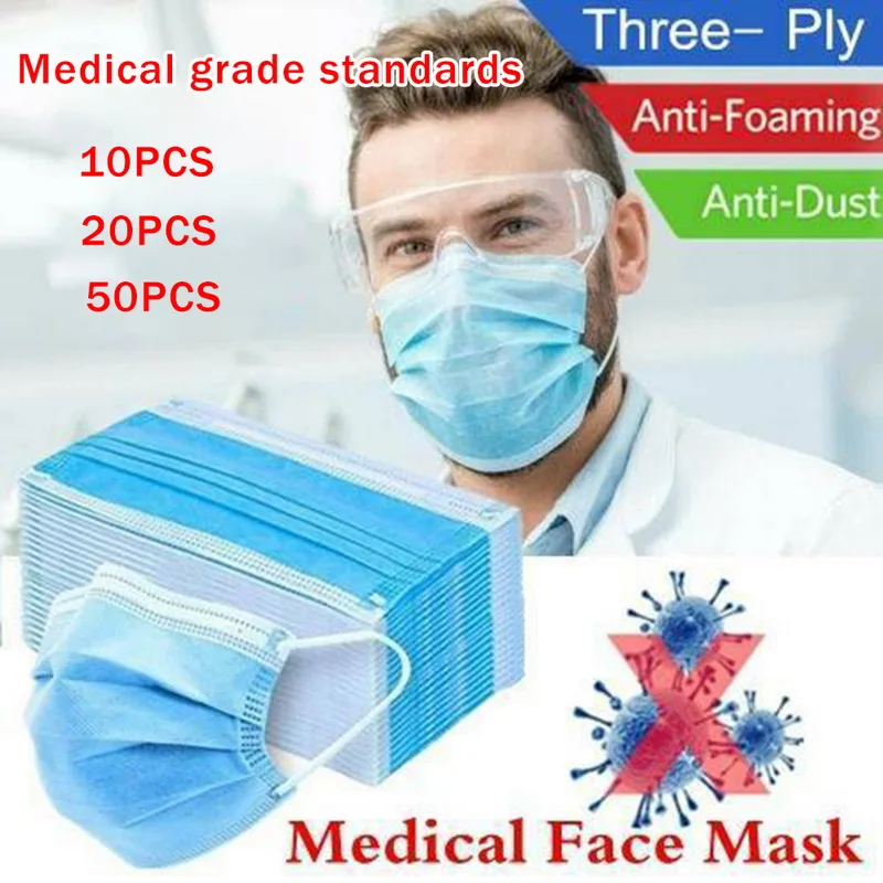 

10 Pcs 3 Layer Disposable Protective Face Mouth Masks Anti NCoV PM2.5 Influenza Bacterial Facial Dust-Proof Safety Masks