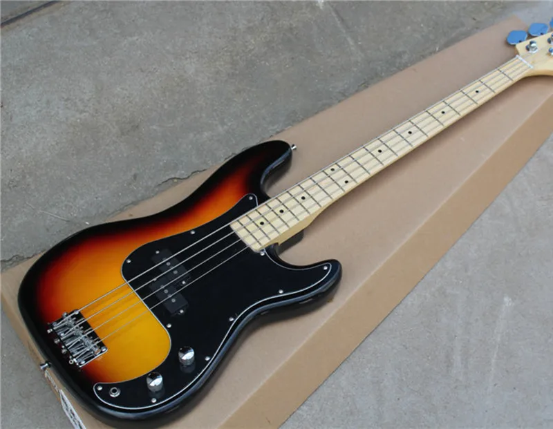 

4-String Bass Guitar,Tobacco Color,Maple Fingerboard and Neck,Black Pickguard,2 Single Open Pickups,can be Customized