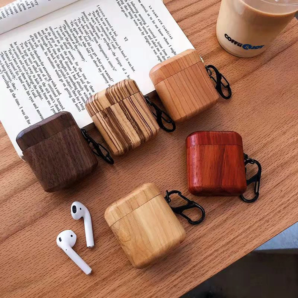 Original Wooden for Airpod Case Apple 1 2 Vintage Natural Wood Design Shockproof Wireless Earphones Boxes Cover with Buckle |