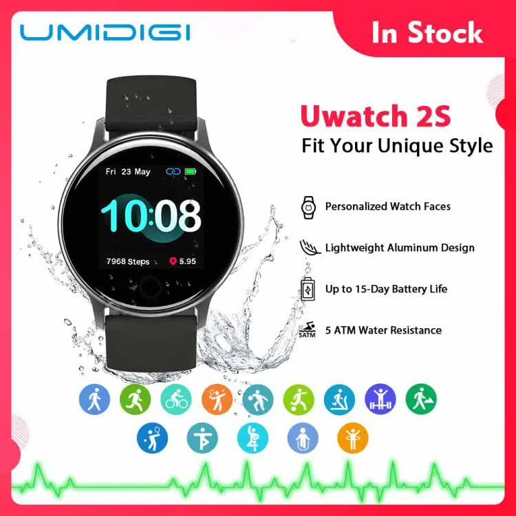 Umidigi Uwatch 2S Smart Horloge Mannen Vrouwen 5ATM Waterdichte 1.3 \