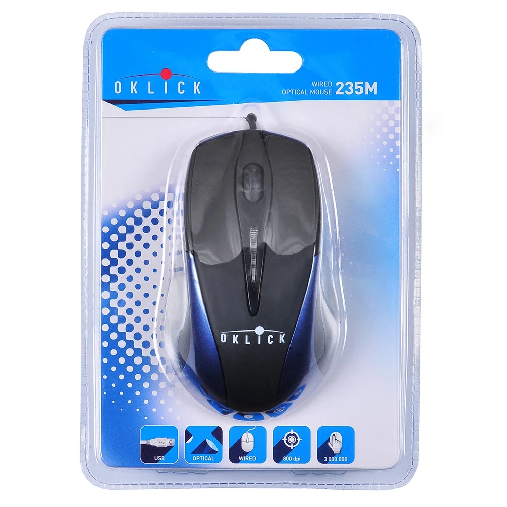 997801 Мышь Oklick 235M черный/синий оптическая(800dpi) USB(2but