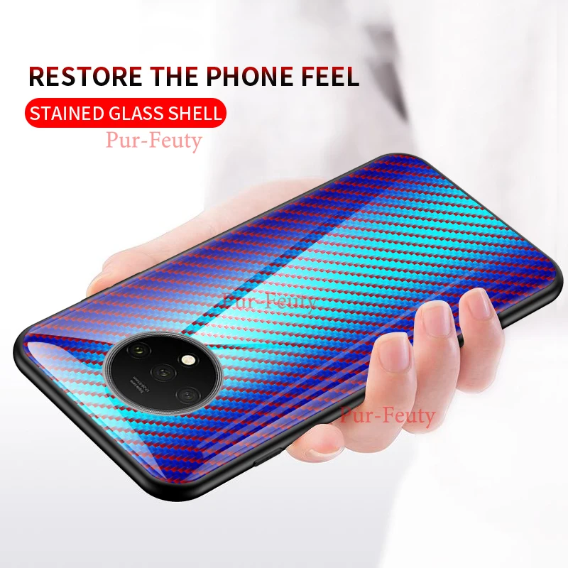 Чехол для Oneplus7T, 6,55 дюймов, чехол из закаленного стекла из углеродного волокна для Oneplus One Plus 1+ 7 T, чехол с градиентом, витражный чехол для телефона