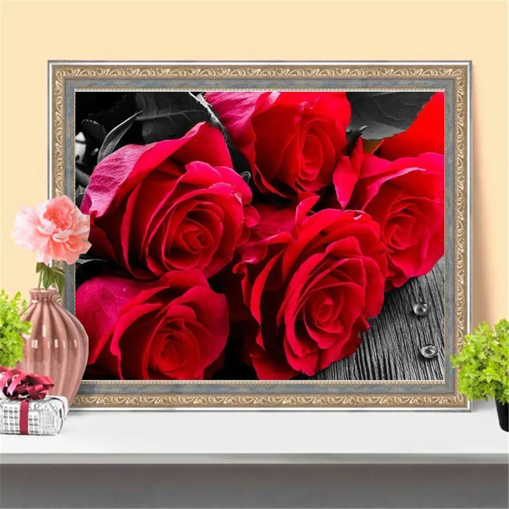 HUACAN 5D Diy цветок алмазная живопись полная квадратная Алмазная вышивка красная роза распродажа домашний Декор подарок