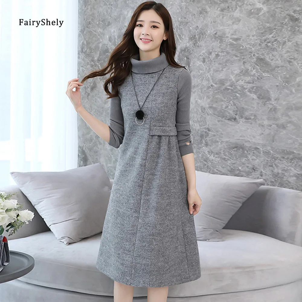 Fairyshely корейское шерстяное платье для женщин Осень-зима 2020 большие размеры теплое