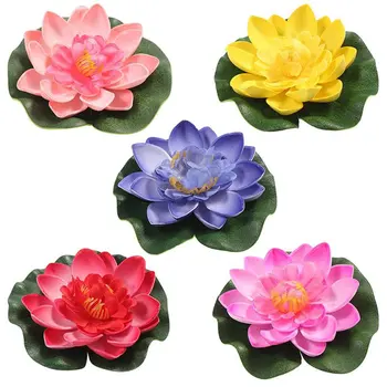 

5Pcs Artificial Floating Water Lily Eva Lotus Flower Pond Decor 10CM Pink Red Light Pink Yellow Blue Pool Simulation Lotus