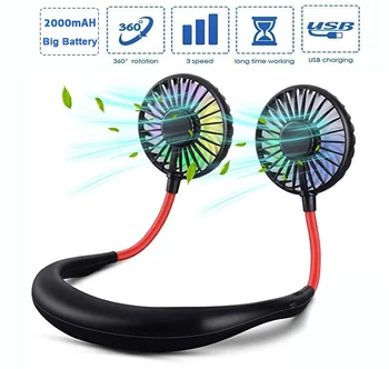 

2000mA Summer Smart fan Neck Band Hands-Free Hanging USB Rechargeable Dual Fan 2000mA Mini Cooler Portable Remote Control
