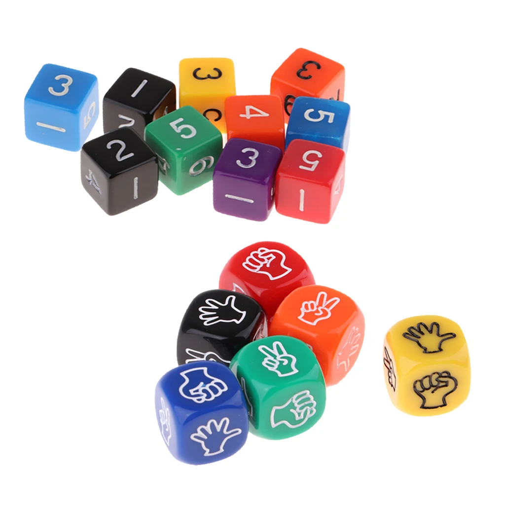 6Pcs Rock Paper Scissors Dice + Digital Dices Finger-Guessing Game Dice Set Board Game Dices Polyhedral Dices 