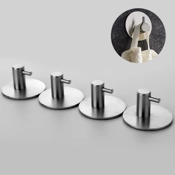 

4pcs Self Adhesive Round Wall Hangers Strong Load Capacity Kitchen Bathroom Bag Stainless Steel Clothes Hat Hook Towel Holder