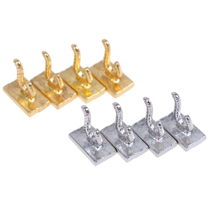 4Pcs 1:12 Dollhouse Miniature Clothes Coat Hook Rack Metal Wall Hanger Dollhouse Bathroom Accessories 3