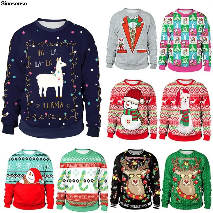 Свитер с 3D-принтом Альпака для мужчин и женщин джемпер забавным рождественским