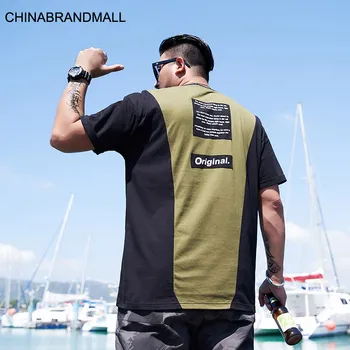 

super Brand Big size Men's Wear Plus Fat Plus Loose Leisure Men Short Sleeve Contrast Color Splicing Personality