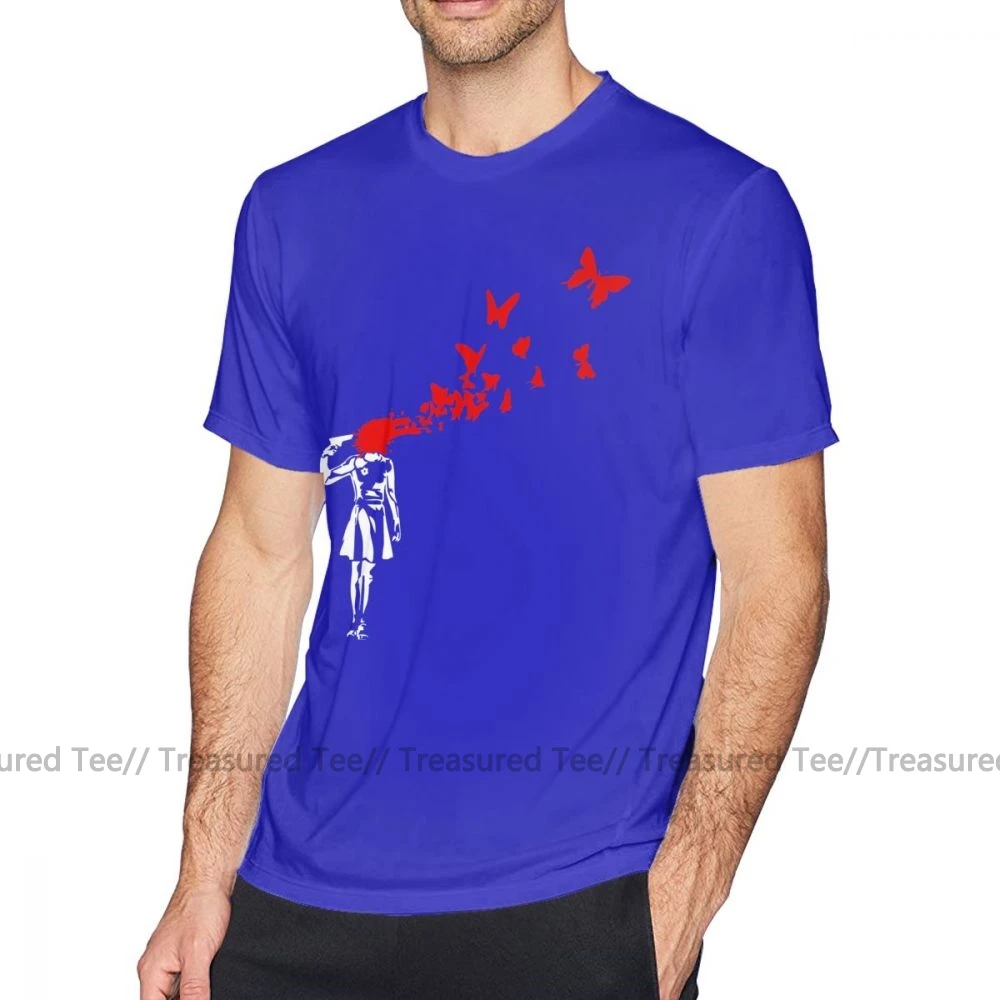Футболка Бэнкси, футболка с бабочкой для девушек, футболка большого размера, 100 хлопок, забавная повседневная мужская футболка с принтом - Цвет: Blue