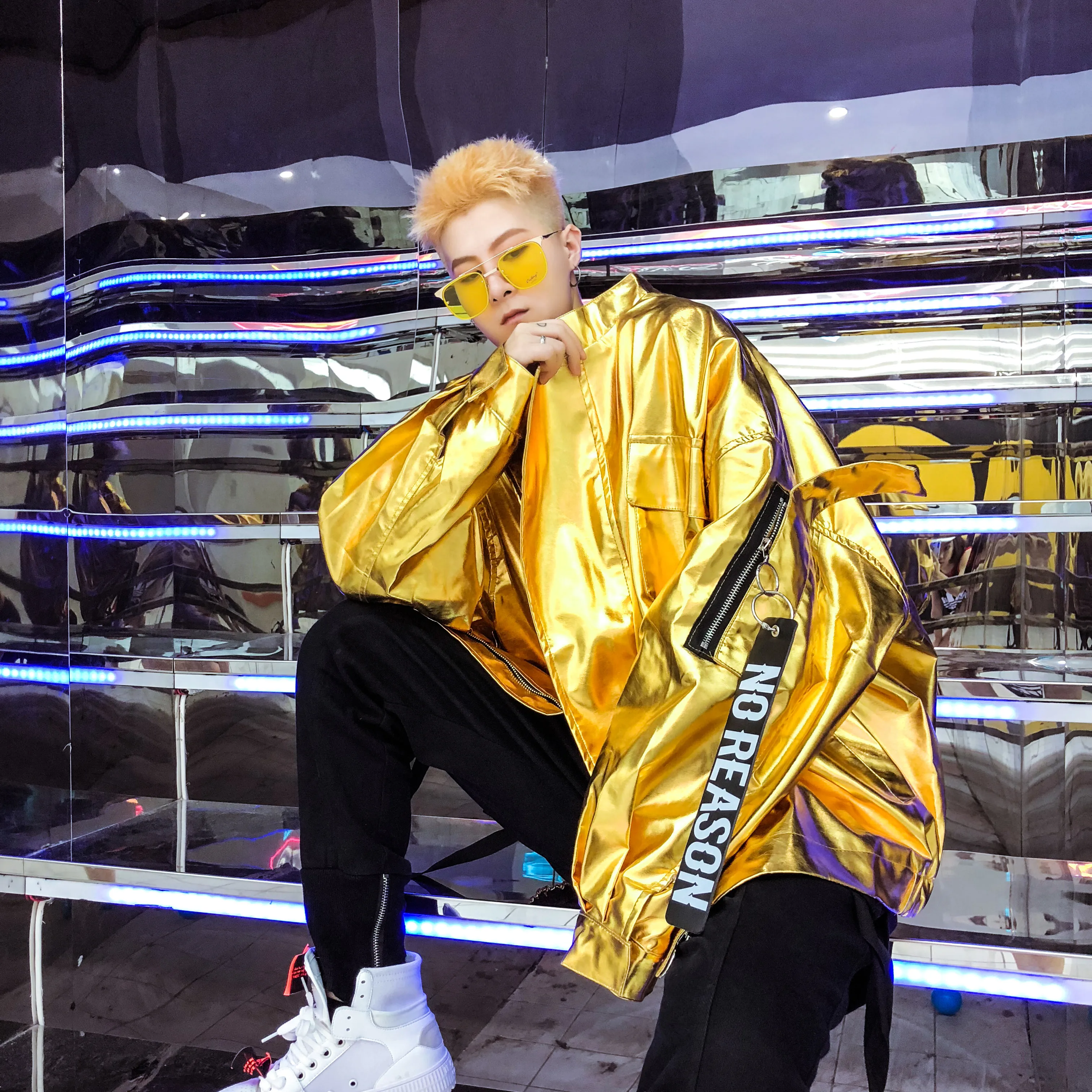 

Superzings Mens Designer Fashion Hip Hop Bright Color Coat Original Jackets for Men Nightclubs Dancing Clothes Punk Streetwear