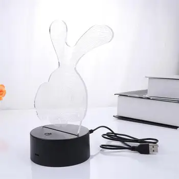 

Transparent Rabbit Shape 3D LED Touch Night Light Acrylic Illusion Light Remote Control Colorful Desktop Lamp Without Battery