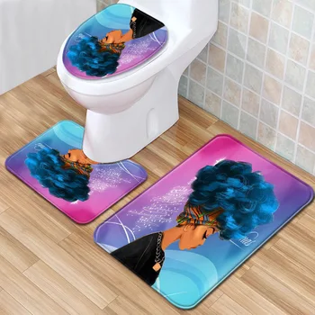 

The Explosive Head African Women 3 Piece Bath Mat Set Anti Slip Bathroom Rugs and Mat Set Optional Shower Curtain for Home Decor