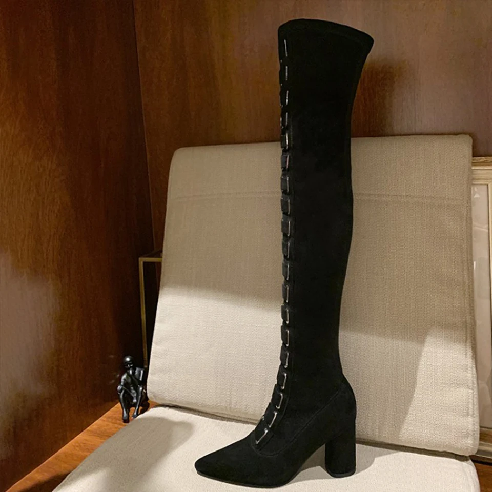 

BELLECOM Fall 2019 New Kind of Boots with High Heels, Spikes, Elastic Slim Boots Over Knee Boots