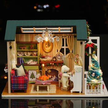 

DIY 2019 Christmas Decoration Miniature Dollhouse Kit Realistic Mini 3D Wooden House Room Craft Children's Day Birthday Gift