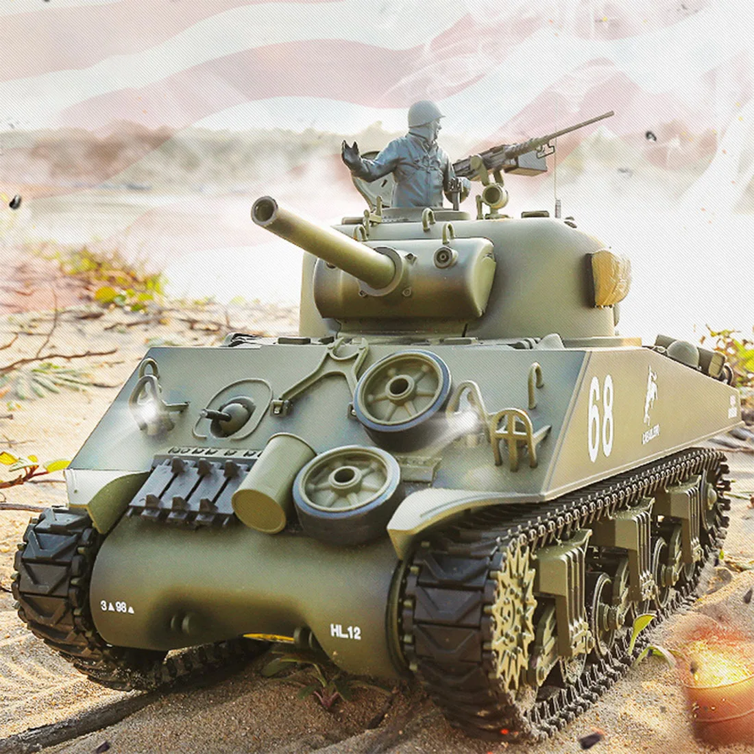 1:16 American M4A3 Sherman Tank 2.4G Remote Control Model Military Tank With Sound Smoke Shooting Effect - Basic Edition