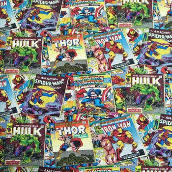 

105cm Width The Magazines of Marvel Super Hero Black Cotton Fabric for Boy Clothes Curtain Hometextile Cushion Cover DIY