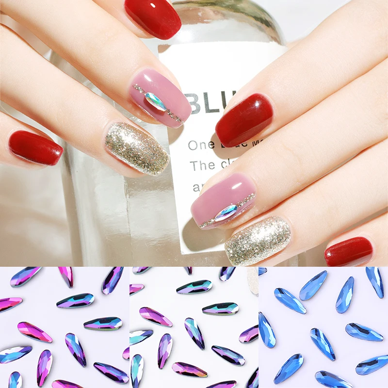 

5 Pcs Waterdrop Shaped Nail Rhinestone AB Color Drills Mixed Color Flat 3D Nail Art Decorations Nail Art Gems Accessories