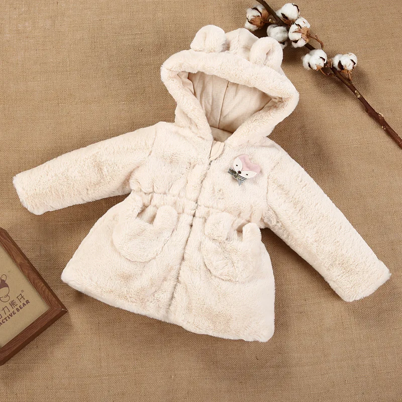 

Korean-style Childrenswear Baby Clothes Autumn And Winter Plush CHILDREN'S Jacket Natural Colored Cotton Crew Neck Hooded Long S