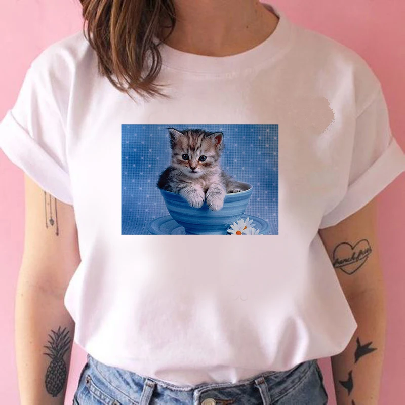 Summer Casual Women T shirts Lovely dogs and cats Printed Fashion clothing Harajuku Casual Korean Style Tops female Tee