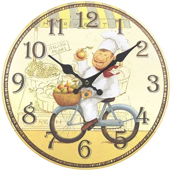 

Non Ticking Retro Cooking Chef Wood Crafts Decor Wall Clock for Kitchen