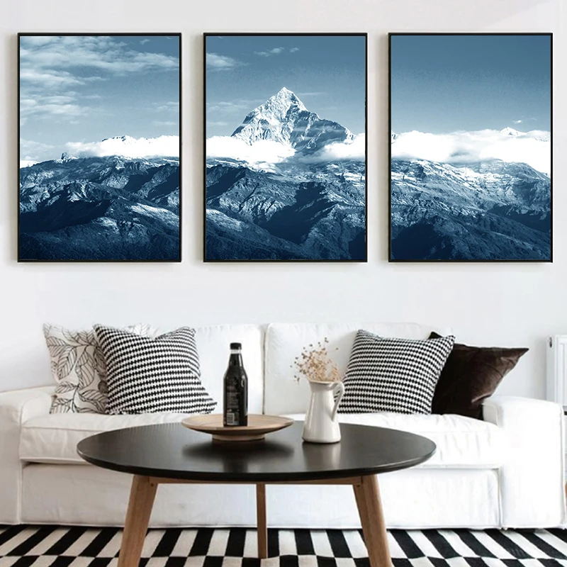 

Modern Canvas Painting Azure Sea Waves Surging Poster Nordic Minimalist Stitching Combination Living Room Decoration Poster