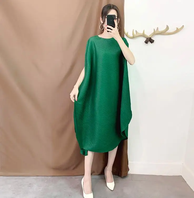 Miyake складывается асимметричное платье Свободные Большие размеры длинные плиссированные женские тонкие плиссированные платья