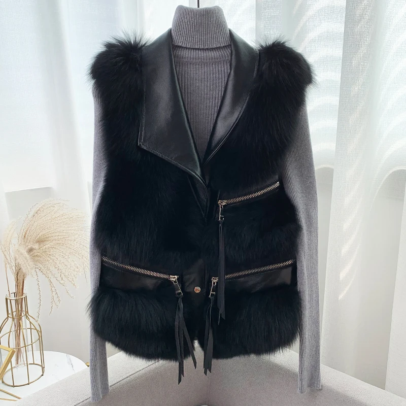 Women New Winter Real Fox Fur Vest With Genuine