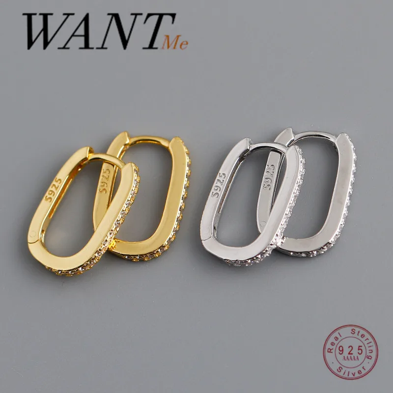 WANTME – Boucles d'oreilles géométriques en argent, bijoux à la mode pour femme, en pavé de Zicron, unisexe, cadeau pour fête, argent sterling 925 véritable