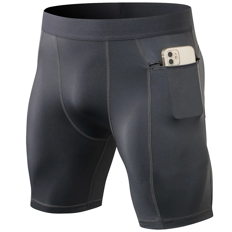 Sports Shorts Men Tight Stretch Fitness Shorts Zip Pocket PRO Stretch Sweat Dry Running Trousers Riding Trousers Beach Pant