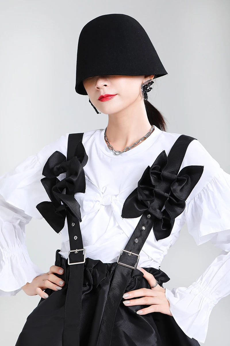 [EAM] Women Black Bow Split Joint Buckle Temperament Dress New Sleeveless Loose Fit Fashion Tide Spring Autumn 2020 1Z663