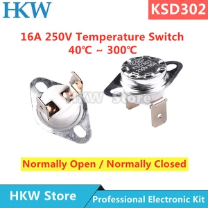 1pcs Bimetal thermostat KSD302 KSD301 16A 250V Temperature Switch Ceramics 40~300C Degree Thermostat 45C 100C 160C 135C 110C 50C