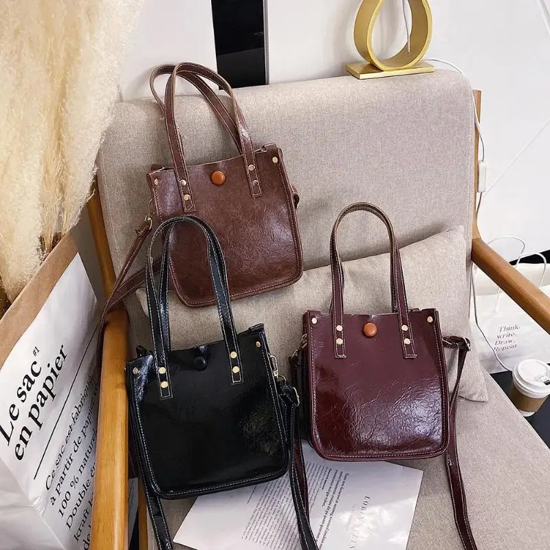 Chic Casual Leather Crossbody PU Leather Handbag Women Retro Solid Shoulder Messenger Totes Bag Ladies Satchel Bags